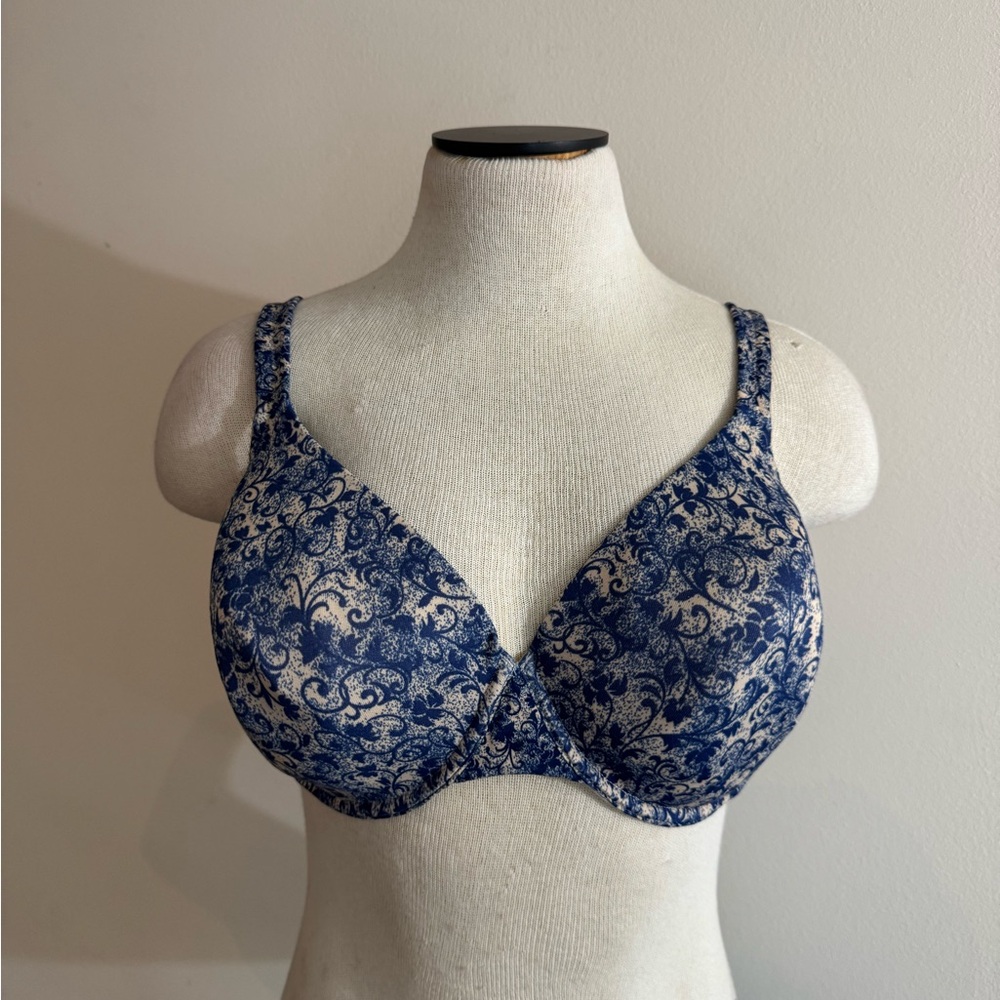 Vanity Fair Blue & Tan Filigree Bra 40D NWOT